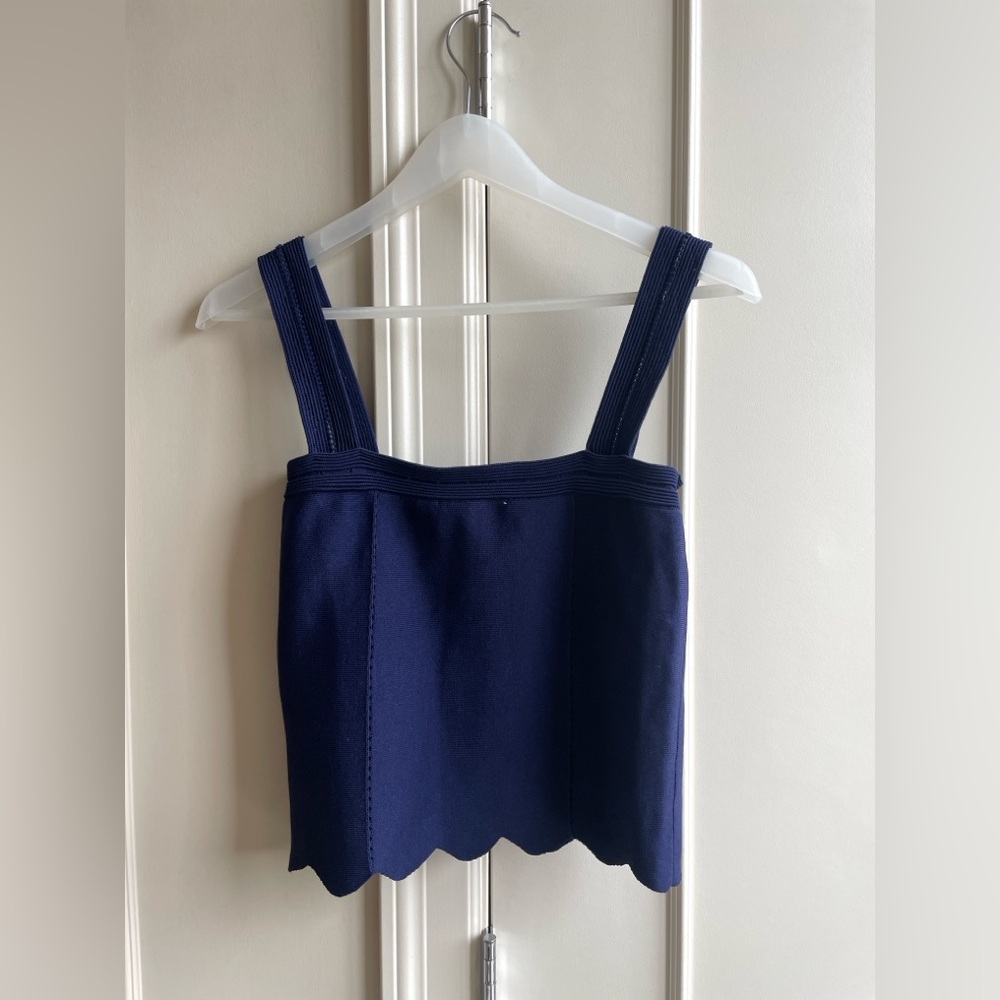 Sandro Paris Navy Blue Scalloped Knit Crop Top